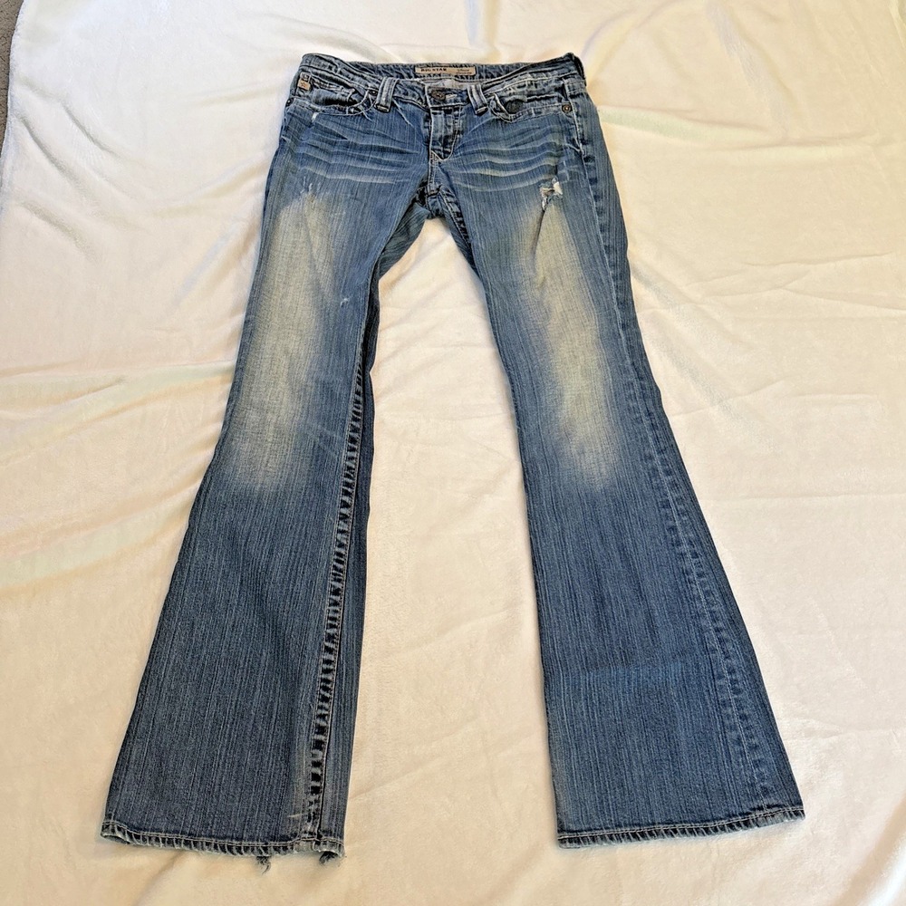 Big Star Sweet Flare Jeans Womens 28L Ultra Low Rise Western Buckle Y2K 00s